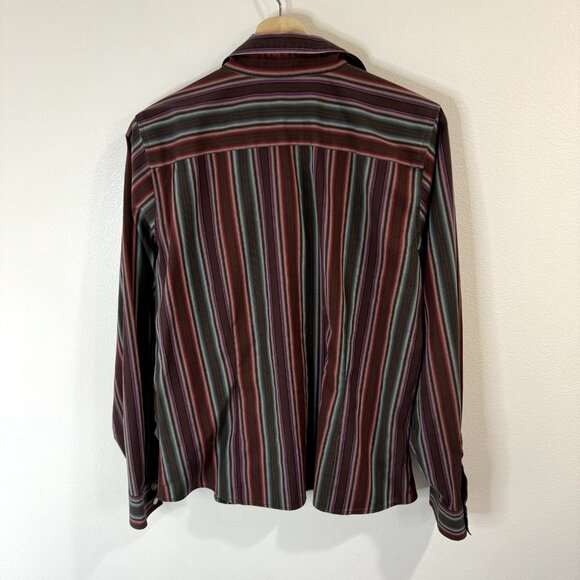 Eddie Bauer Shirt Wrinkle Resistant Size L Striped Red Green Button Front - Picture 7 of 10